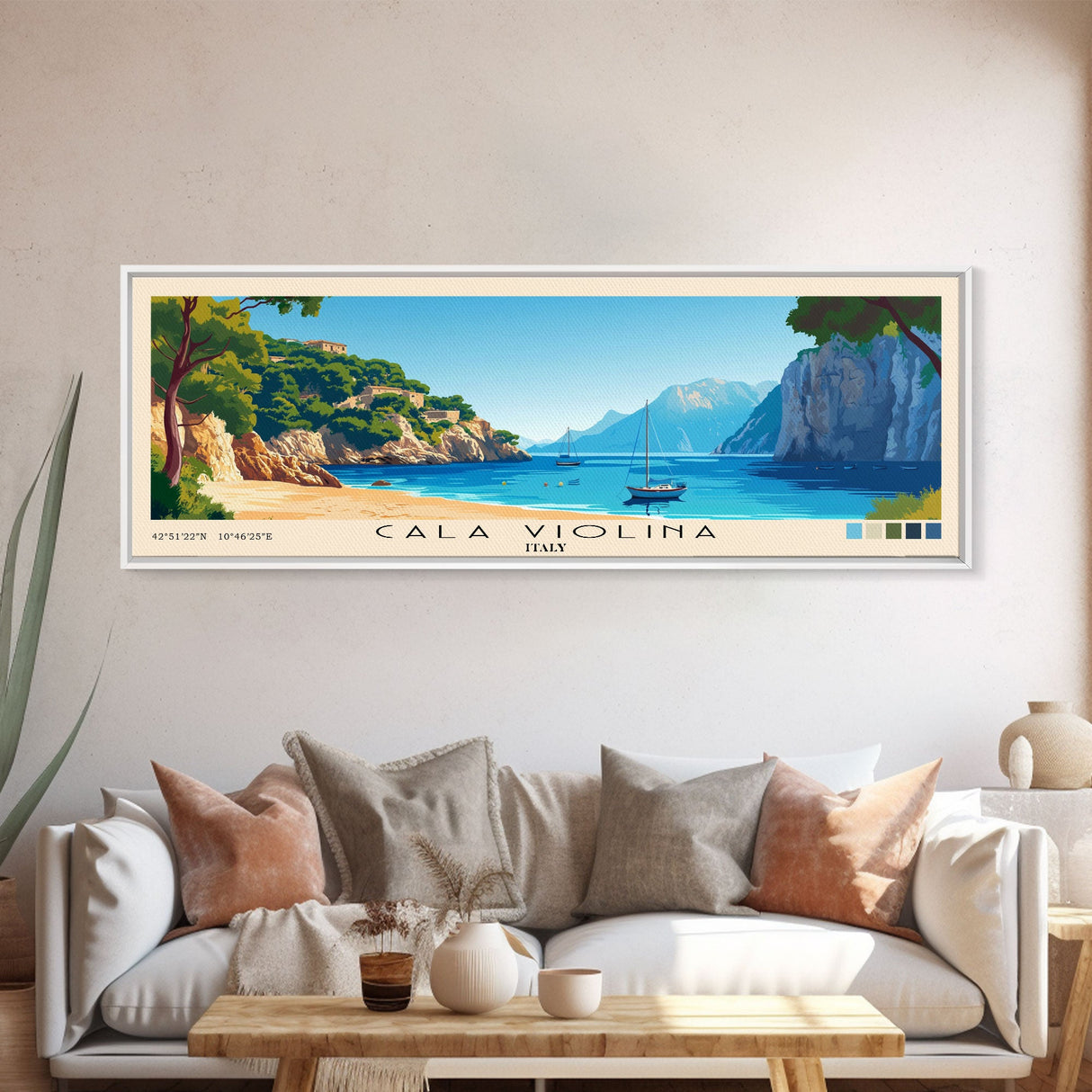 Cala Violina, Italy Panoramic Beach Print, Vacation Gift, Italy Wall Art, Framed Canvas Print, Framed Beach Painting