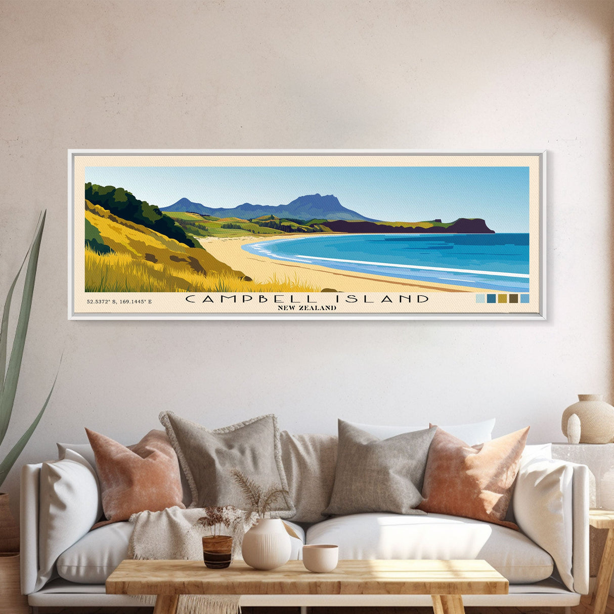 Campbell Island, New Zealand Panoramic Print, Vacation Gift, New Zealand Wall Art, Beach Painting, Beach Decor, Large Wall Art, Wood Frame Art