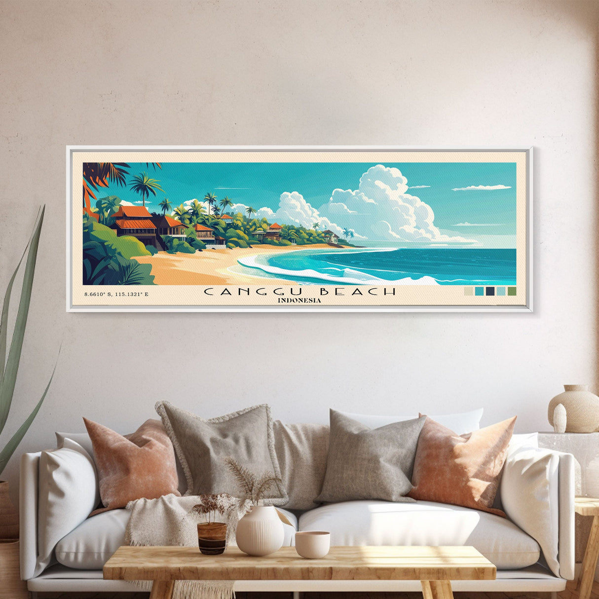 Canggu Beach, Indonesia Panoramic Print, Vacation Gift, Indonesia Wall Art, Beach Painting, Beach Decor, Beach Or Lakehouse Art