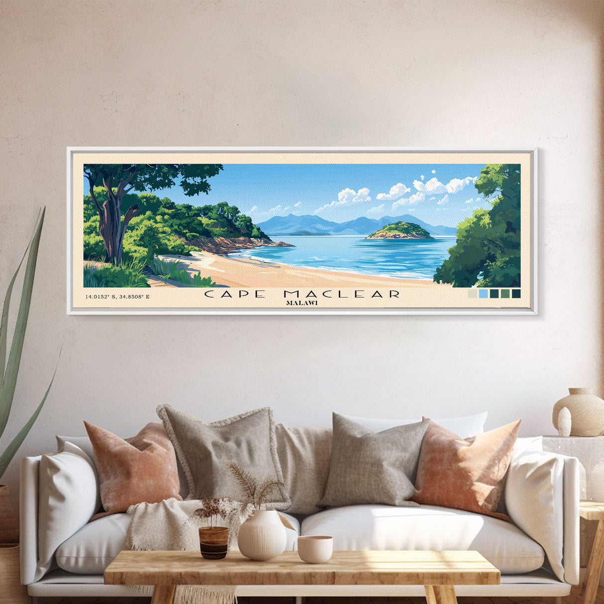 Cape Maclear, Malawi Panoramic Print, Vacation Gift, Malawi Wall Art, Beach Painting, Beach Decor, Beach Or Lakehouse Art