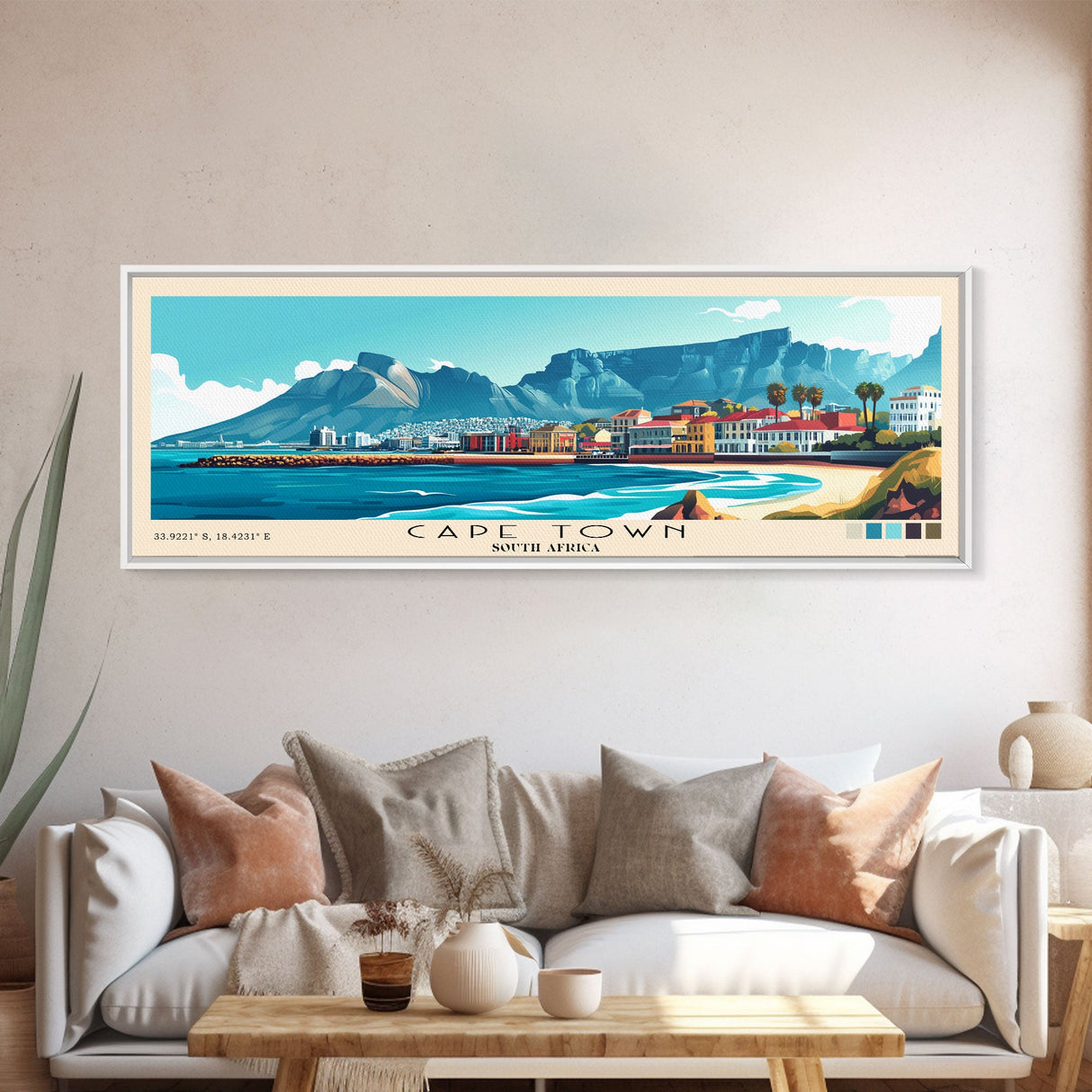 Cape Town, South Africa Panoramic Print, Vacation Gift, South Africa Wall Art, Beach Painting, Beach Decor, Large Wall Art, Wood Frame Art