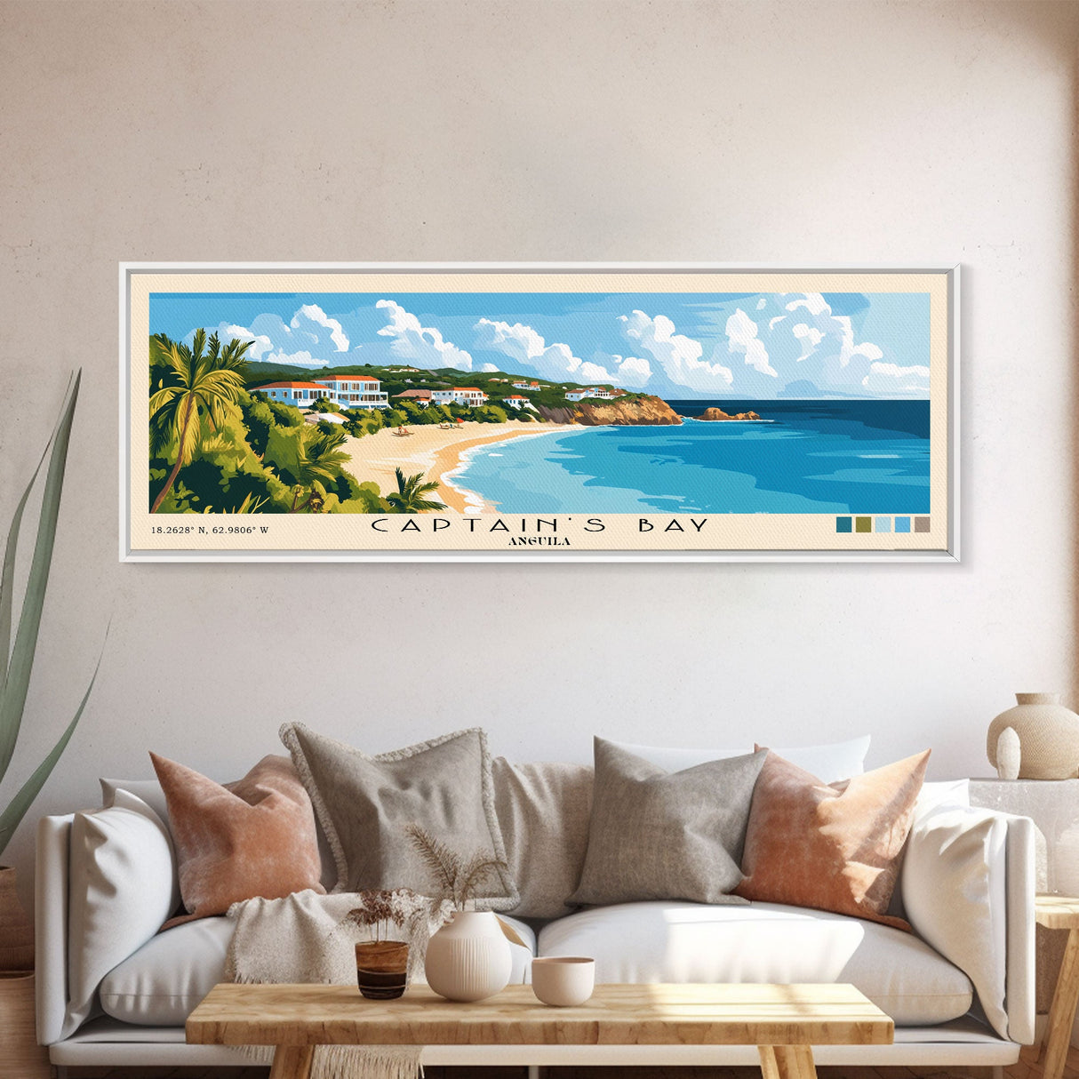 Captain's Bay, Anguila Panoramic Print, Vacation Gift, Anguila Wall Art, Beach Painting, Beach Decor, Beach Or Lakehouse Art