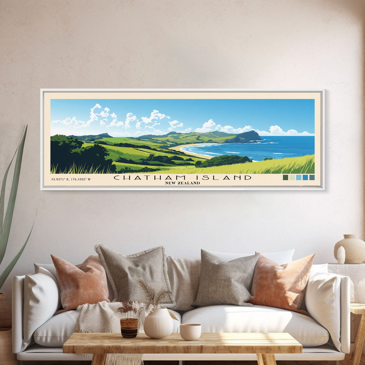 Chatham Island, New Zealand Panoramic Print, Vacation Gift, New Zealand Wall Art, Beach Painting, Beach Decor, Beach Or Lakehouse Art