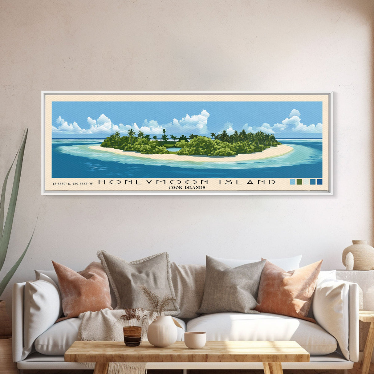 Honeymoon Island, Cook Islands Panoramic Print, Vacation Gift, Cook Islands Wall Art, Vacation Wall Art, Vacatation Memories, Beach Decor, Beach Or Lakehouse Art