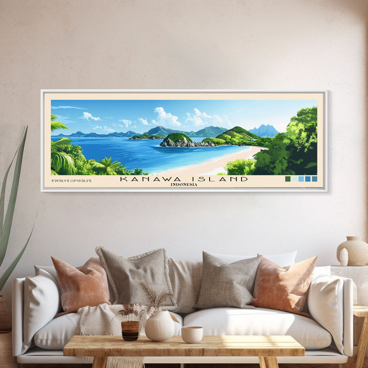 Kanawa Island, Indonesia Panoramic Beach Print, Vacation Gift, Indonesia Wall Art, Beach Painting, Beach Decor, Beach Painting