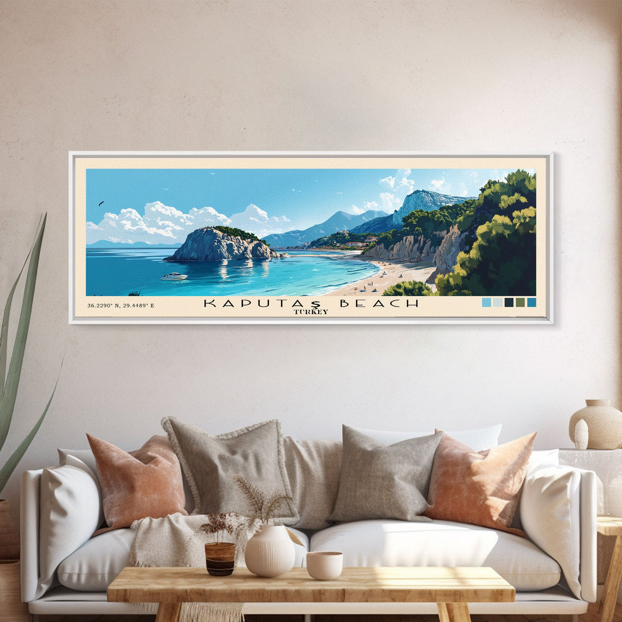 Kaputaş Beach, Turkey Panoramic Print, Vacation Gift, Turkey Wall Art, Beach Painting, Beach Decor, Beach Or Lakehouse Art