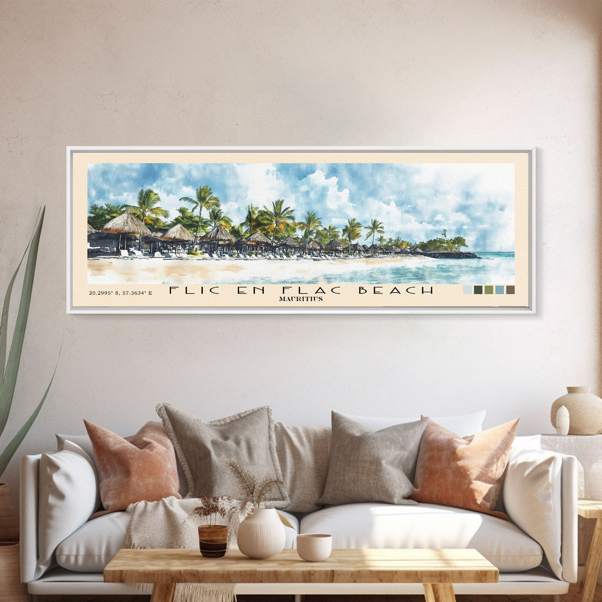 Flic en Flac Beach, Mauritius Watercolor Beach Print, Vacation Gift, Mauritius Wall Art, Beach Painting, Beach Decor, Beach Painting