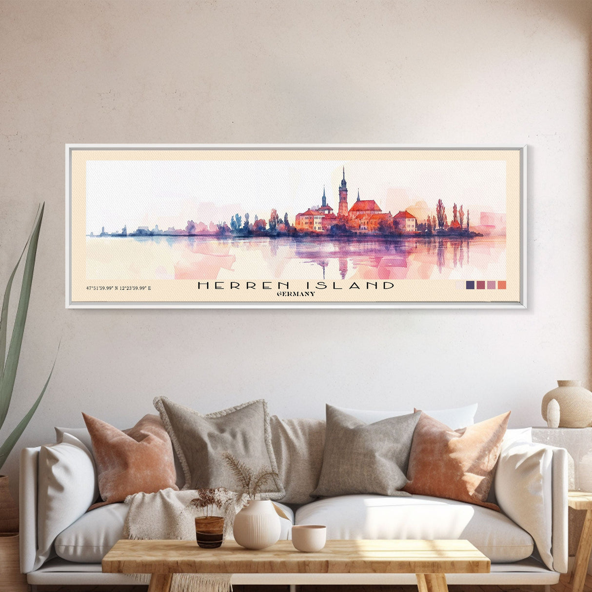 Herren Island, Germany Watercolor Print, Vacation Gift, Germany Wall Art, Beach Painting, Beach Decor, Large Wall Art, Wood Frame Art