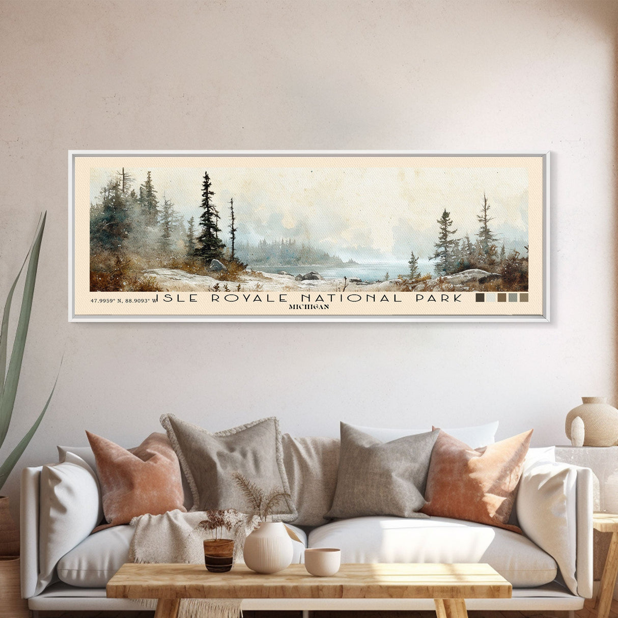 Isle Royale National Park, Michigan Watercolor Print, Vacation Gift, Michigan Wall Art, Beach Painting, Beach Decor, Large Wall Art, Wood Frame Art