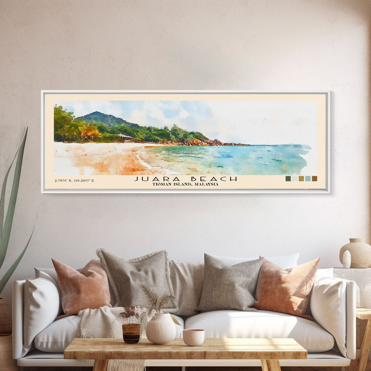 Juara Beach, Tioman Island, Malaysia Watercolor Print, Vacation Gift, Tioman Island, Malaysia Wall Art, Beach Painting, Beach Decor, Large Wall Art, Wood Frame Art