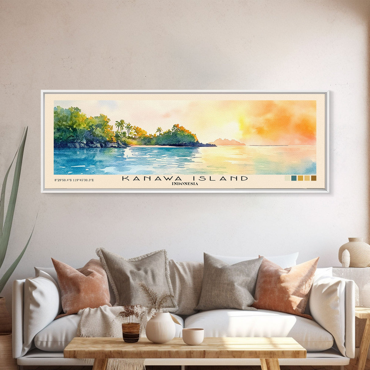 Kanawa Island, Indonesia Watercolor Print, Vacation Gift, Indonesia Wall Art, Beach Painting, Beach Decor, Large Wall Art, Wood Frame Art