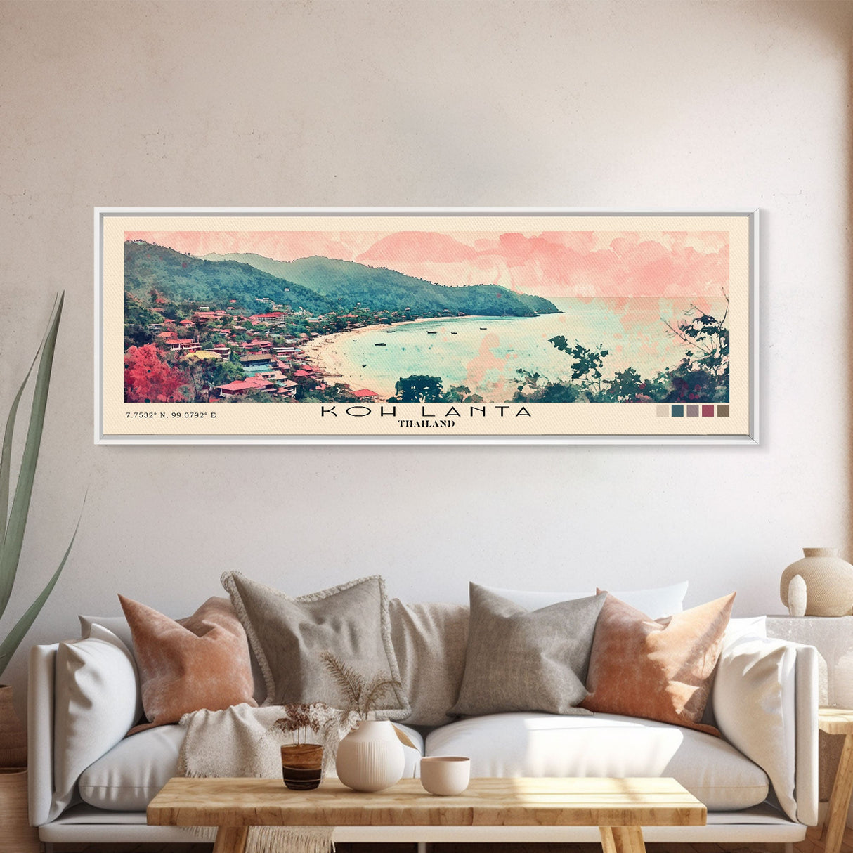 Koh Lanta, Thailand Watercolor Print, Vacation Gift, Thailand Wall Art, Beach Painting, Beach Decor, Large Wall Art, Wood Frame Art