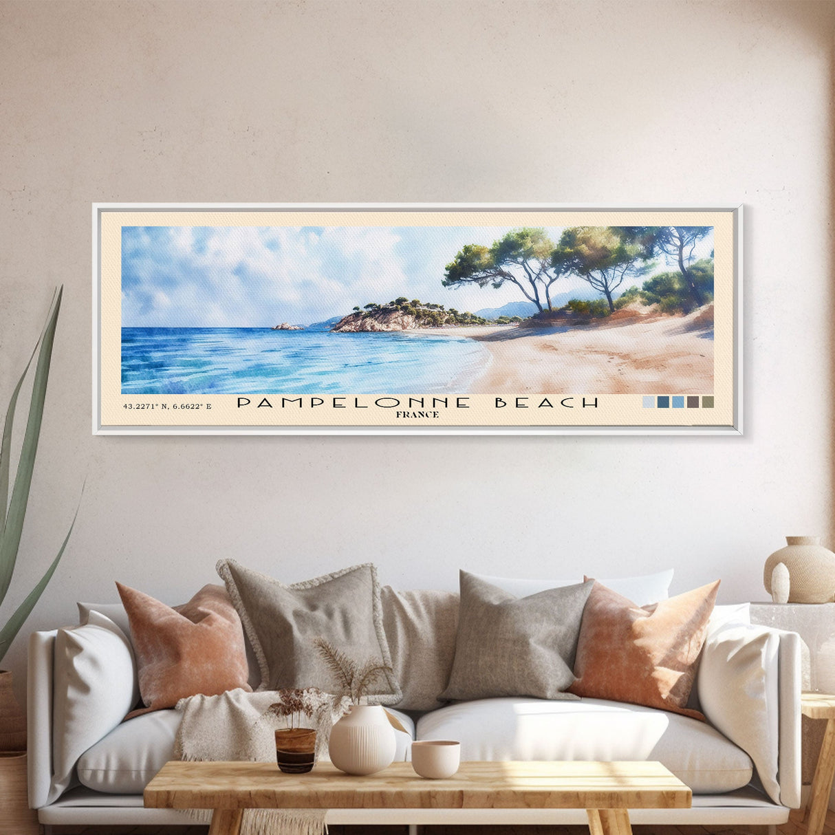 Pampelonne Beach, France Watercolor Print, Vacation Gift, France Wall Art, Beach Painting, Beach Decor, Large Wall Art, Wood Frame Art