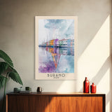 Burano, Italy Watercolor Print, Vacation Gift, Italy Wall Art, Beach Painting, Beach Decor, Large Wall Art, Wood Frame Art
