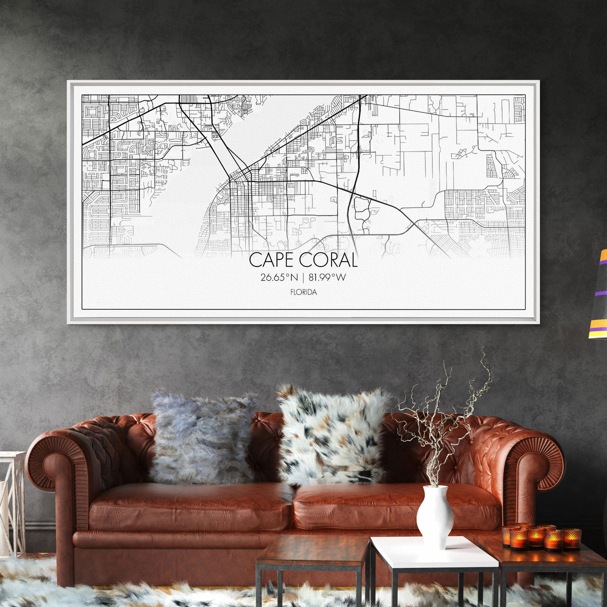 Cape Coral Street Map, Florida Map, Map Print, Modern Art, Wall Art, Canvas Art, Rustic Décor, Bedroom Décor Women, Gift For The Home