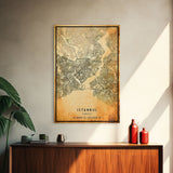 Vintage Istanbul City Map Wall Art Canvas Print, Distressed Istanbul Map, Framed Wall Art, Cool Istanbul Turkey Travel Wall Art, Office Art