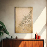 Dubai UAE map print poster or framed canvas, Dubai map print poster canvas, Dubai city map print poster canvas, Vintage Travel Art