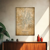 Budapest Hungary map print poster or framed canvas, Budapest map print poster canvas, Budapest map print poster canvas, Vintage Travel Art
