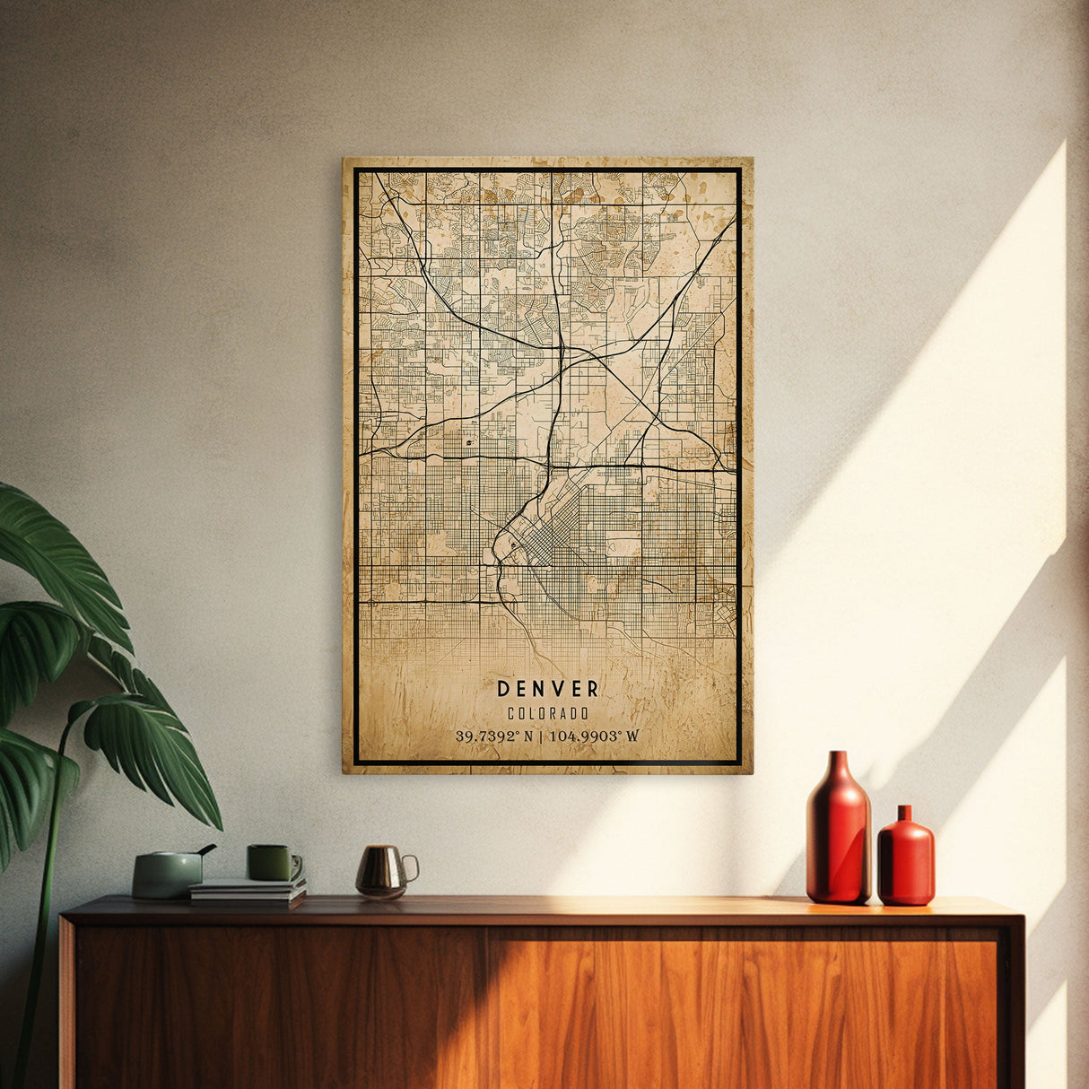 Denver map print poster canvas, Colorado map print poster canvas, Denver city map print poster canvas, framed road map art, office decor