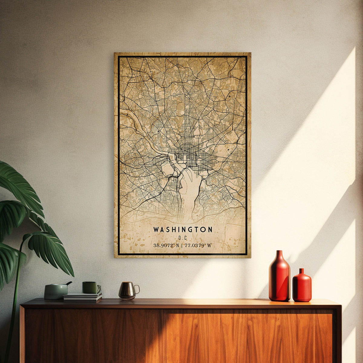 Vintage Washington map print poster or framed canvas | Washington dc city map print poster canvas | District of Columbia print poster canvas