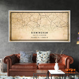 Birmingham UK map print poster or framed canvas, England map print poster canvas, UK city map print poster canvas, Vintage Travel Art