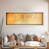 Panoramic Nashville Map Print, Framed Canvas Wall Art, Tennessee Street Map Art, Davidson City Street Road Map Wall Decor Panoramic Art