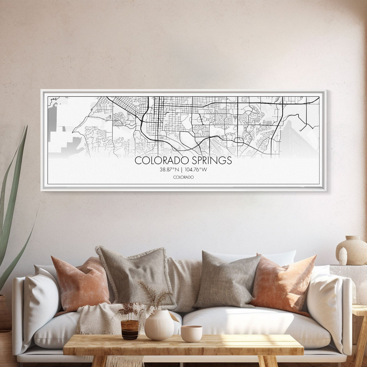 Panoramic Colorado Springs City Map, Colorado Art, Map Print, Minimalist Wall Art, Canvas Art, Housewarming Gift, Street Map, Closing Gift