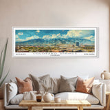 Colorado Springs Colorado Panoramic Watercolor Painting Framed Canvas Print, Travel Poster Art, Mountain Cityscape, Living Room Decor, Wall Art, Office Decoration, Colorado Gift