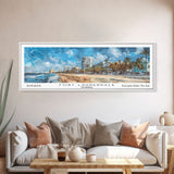 Fort Lauderdale Florida Panoramic Watercolor Painting, Scenic Framed Canvas Print, Urban Wall Art for Living Room, Travel Poster, Home Decor, City Gift Idea