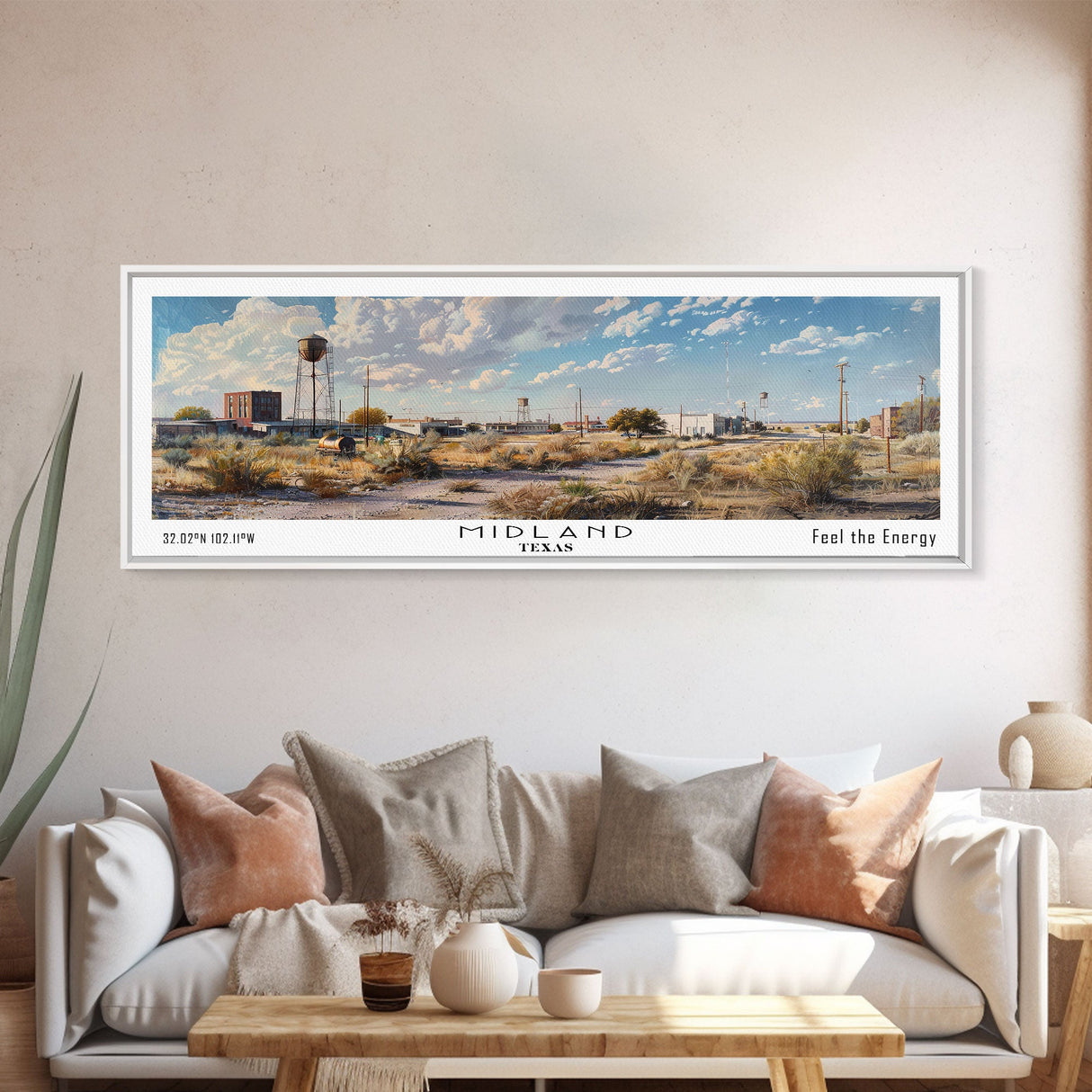 Midland Texas Panoramic Framed Canvas Print, Stunning Watercolor Painting, Office Wall Art, Travel Poster, Home Decor, City Art, Gift Idea