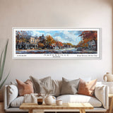Naperville Illinois Panoramic Framed Canvas Print, Watercolor Cityscape, Office Wall Art, Travel Poster, Living Room Decor, City Art