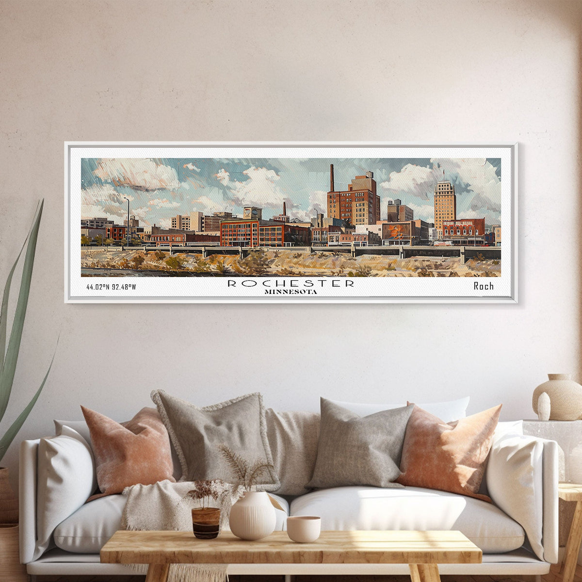 Rochester Minnesota Panoramic Print, Modern Framed Canvas Print, City Travel Poster, Home Decoration, Wall Art, Office Gift