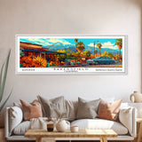 Bakersfield California Panoramic Painting Framed Canvas Print, Mid Century Modern Art, Pop Art Style, Travel Poster, Living Room Decor