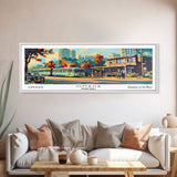 Omaha Nebraska Panoramic Painting, Mid Century Modern Framed Canvas Print, Retro Pop Art Travel Poster, Living Room Art, Home Decor, Office Wall Art, Vintage Style