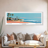 Oceanside California Panoramic Wall Art, Mid Century Modern Framed Canvas Print, Retro Pop Art Travel Poster, City Art, Office Wall Decor, Living Room Art