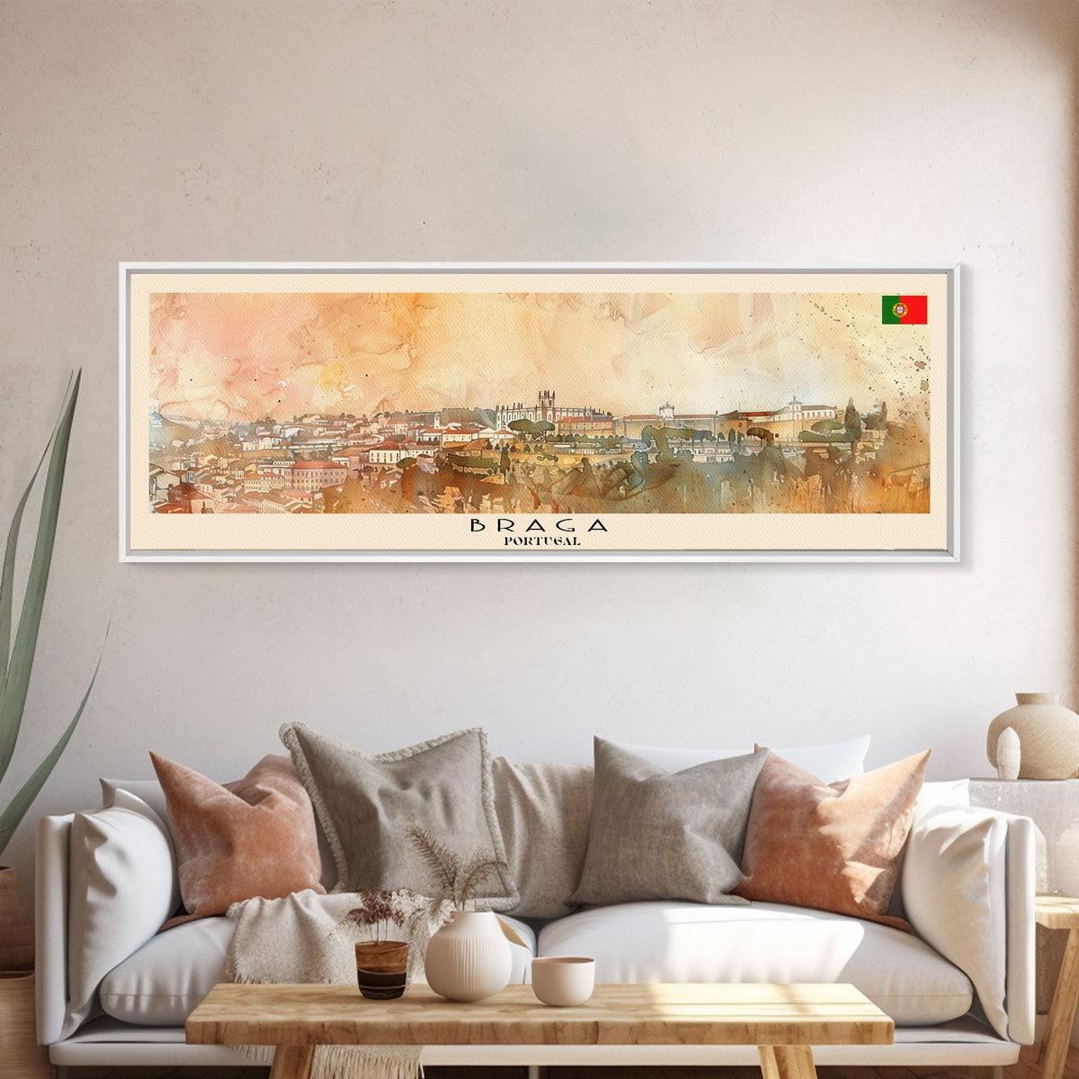 Braga Portugal Travel Art, City Art, Framed Canvas Print or Metal Wall Art, Europe Travel Poster, Panoramic Wall Art, Extra Wide Wall Art
