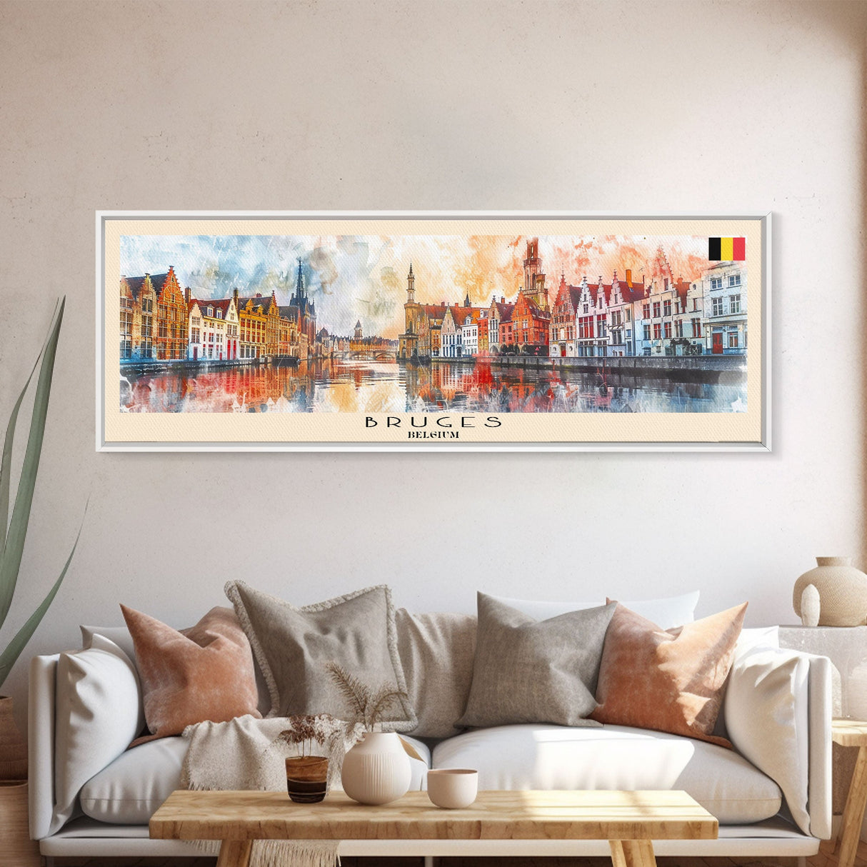 Bruges Belgium Travel Art, City Art, Framed Canvas Print or Metal Wall Art, Europe Travel Poster, Panoramic Wall Art, Extra Wide Wall Art