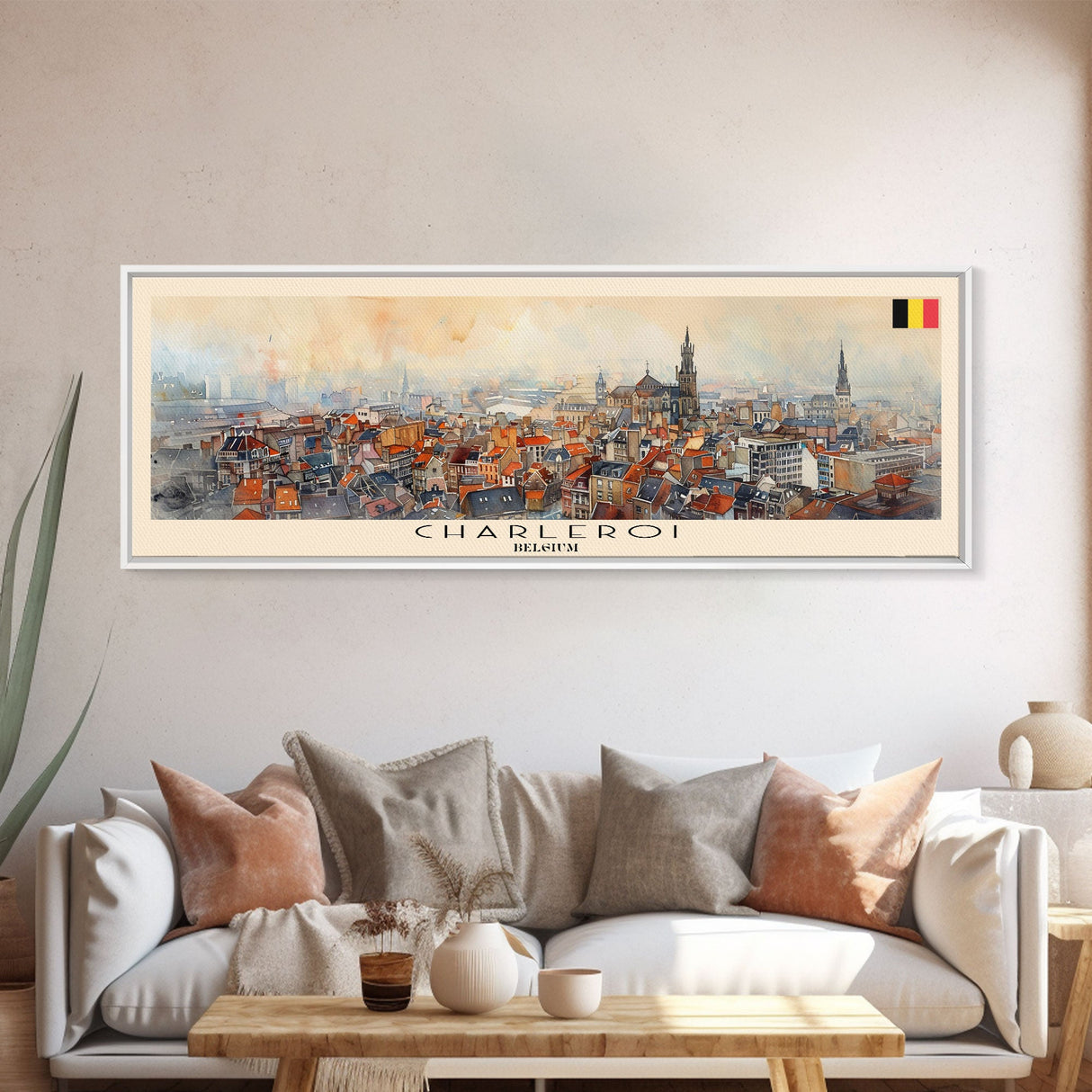 Charleroi Belgium Travel Print Wall Art, Panoramic City Art, Travel Art, Wall Decor, Vacation Gift, Framed Canvas Print Or Metal Art