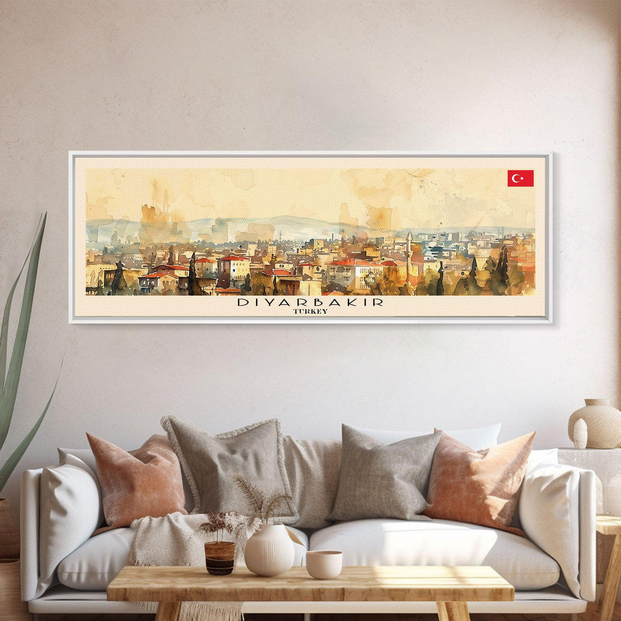 Diyarbakr Turkey Panoramic Travel Poster, Framed Canvas Print or Metal Wall Art, Travel Art, Home Decor, Panoramic Painting, Midcentury Art