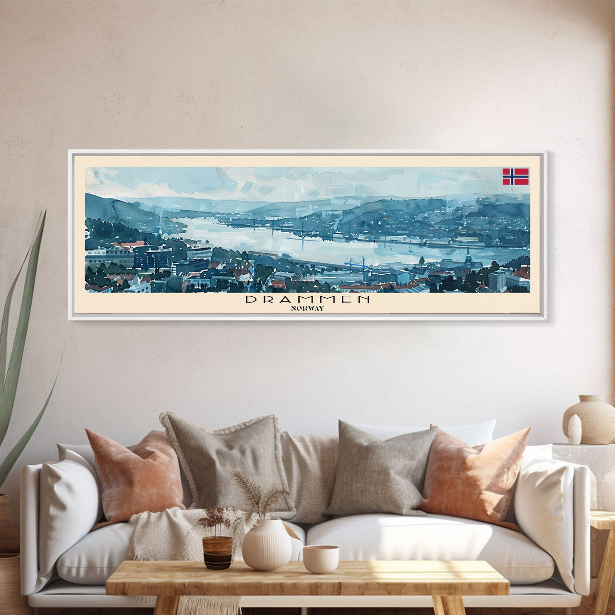 Drammen Norway Travel Print Wall Art, Panoramic City Art, Travel Art, Wall Decor, Vacation Gift, Framed Canvas Print Or Metal Art