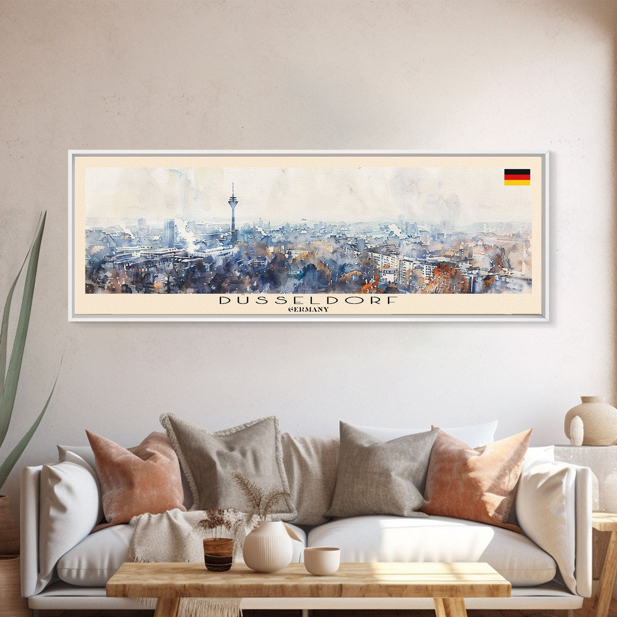 Dusseldorf Germany Travel Art, City Art, Framed Canvas Print or Metal Wall Art, Europe Travel Poster, Panoramic Wall Art, Extra Wide Wall Art