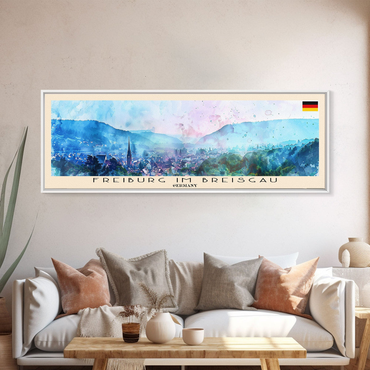 Freiburg Germany Panoramic Travel Poster, Framed Canvas Print or Metal Wall Art, Travel Art, Home Decor, Panoramic Painting, Midcentury Art