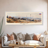 Grozny Russia Panoramic Travel Poster, Framed Canvas Print or Metal Wall Art, Travel Art, Home Decor, Panoramic Painting, Midcentury Art
