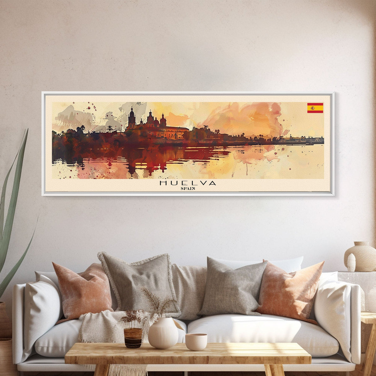 Huelva Spain Panoramic Travel Poster, Framed Canvas Print or Metal Wall Art, Travel Art, Home Decor, Panoramic Painting, Midcentury Art