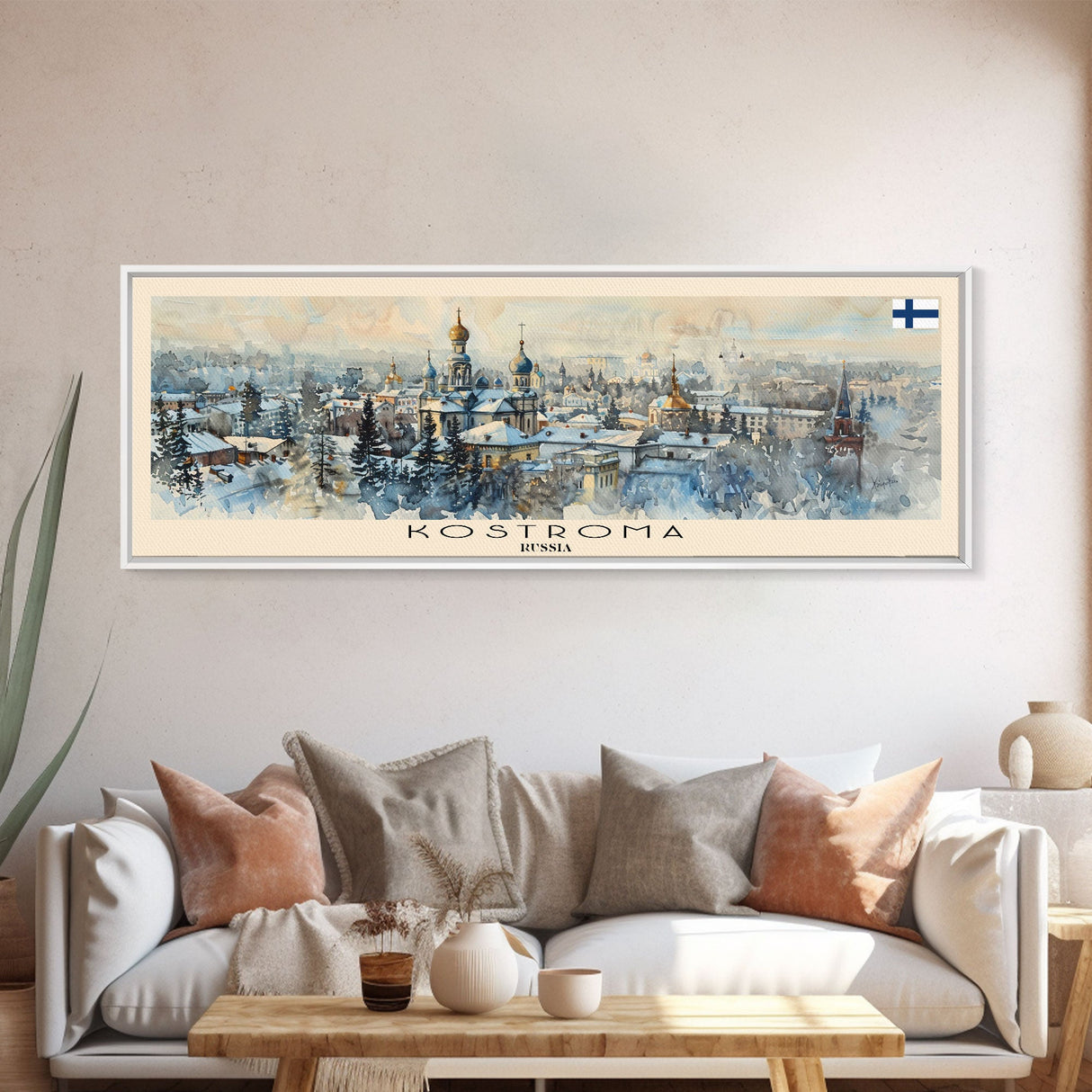 Kostroma Russia Panoramic Travel Poster, Framed Canvas Print or Metal Wall Art, Travel Art, Home Decor, Panoramic Painting, Midcentury Art