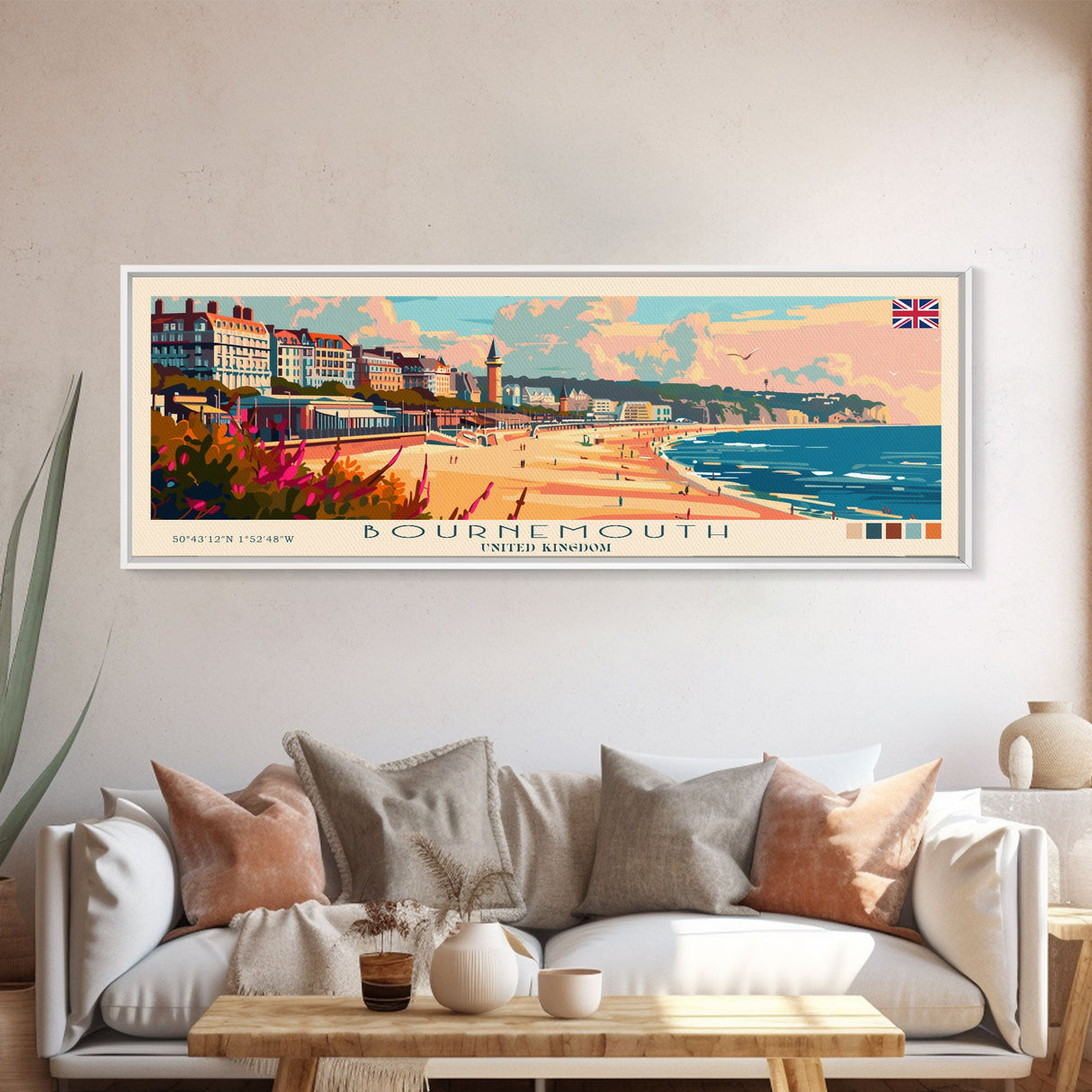 Bournemouth United Kingdom Wall Art, Panoramic Travel Poster, Panoramic Framed Canvas Print, City Wall Art, Wall Hanging Home Decor, Travel Art