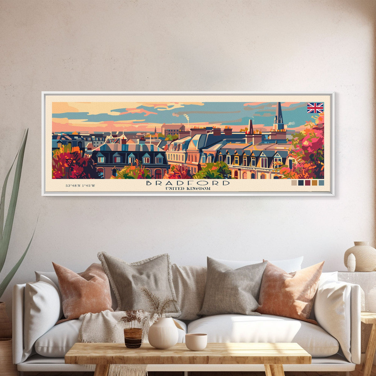 Bradford United Kingdom Travel Print Wall Art, Panoramic City Art, Travel Art, Wall Decor, Vacation Gift, Framed Canvas Print Or Metal Art