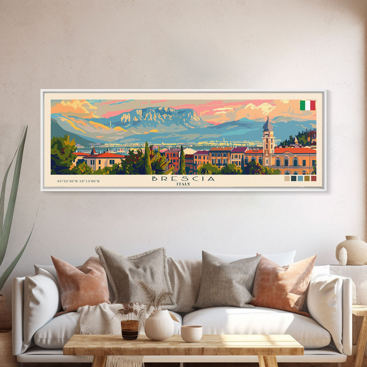 Brescia Italy Travel Print Wall Art, Panoramic City Art, Travel Art, Wall Decor, Vacation Gift, Framed Canvas Print Or Metal Art