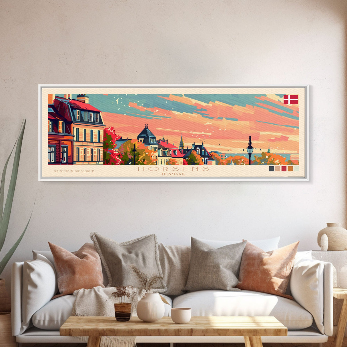 Horsens Denmark Travel Print Wall Art, Panoramic City Art, Travel Art, Wall Decor, Vacation Gift, Framed Canvas Print Or Metal Art