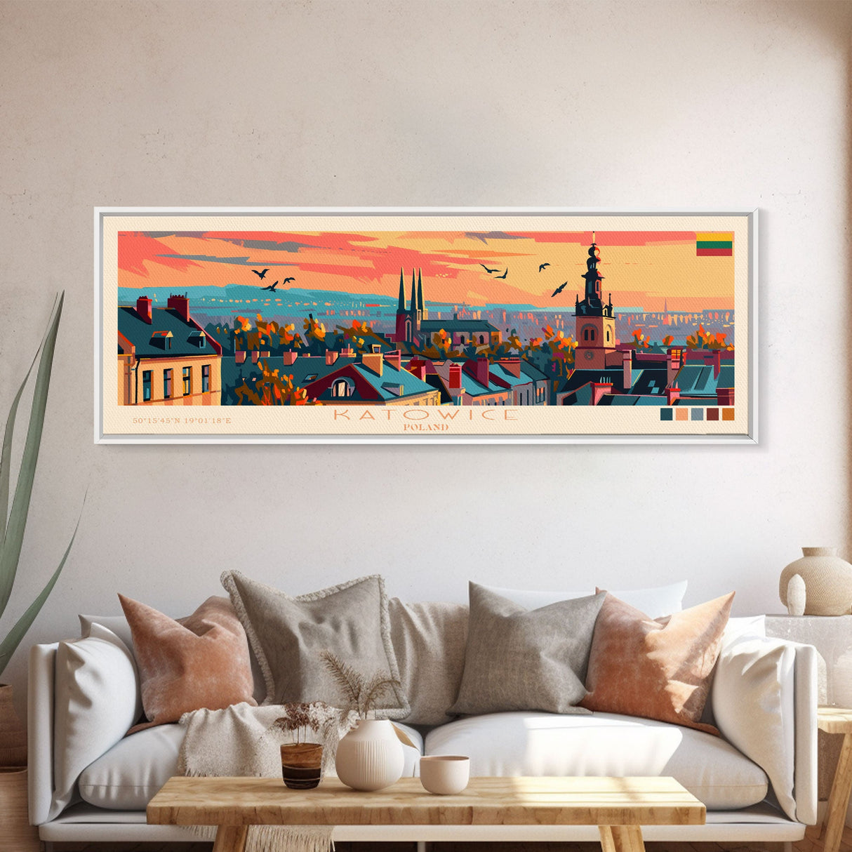 Katowice Poland Wall Art, Panoramic Travel Poster, Panoramic Framed Canvas Print, City Wall Art, Wall Hanging Home Decor, Travel Art